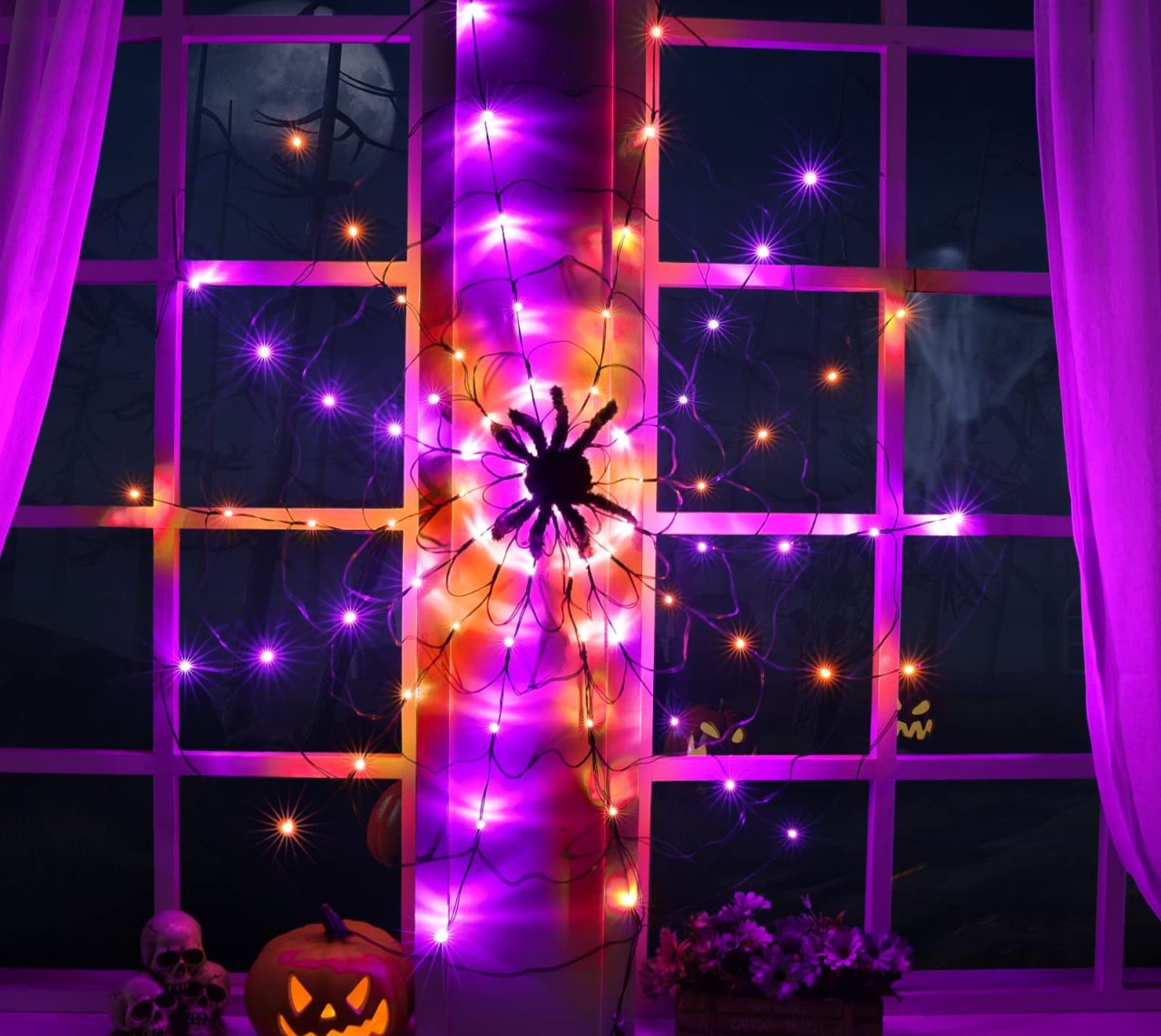Spider Web Lights with Black Spider