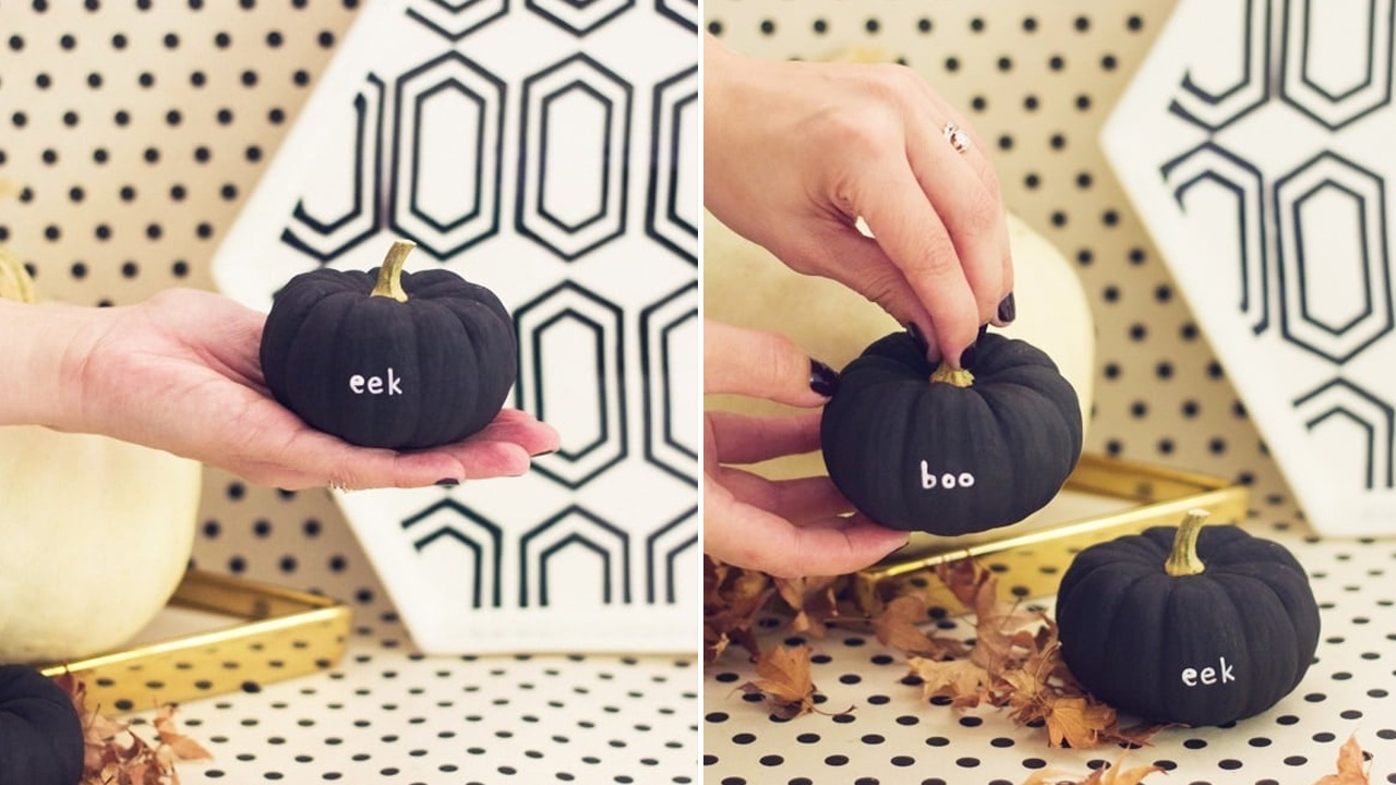 Spooky words on pumpkins for Halloween decoration