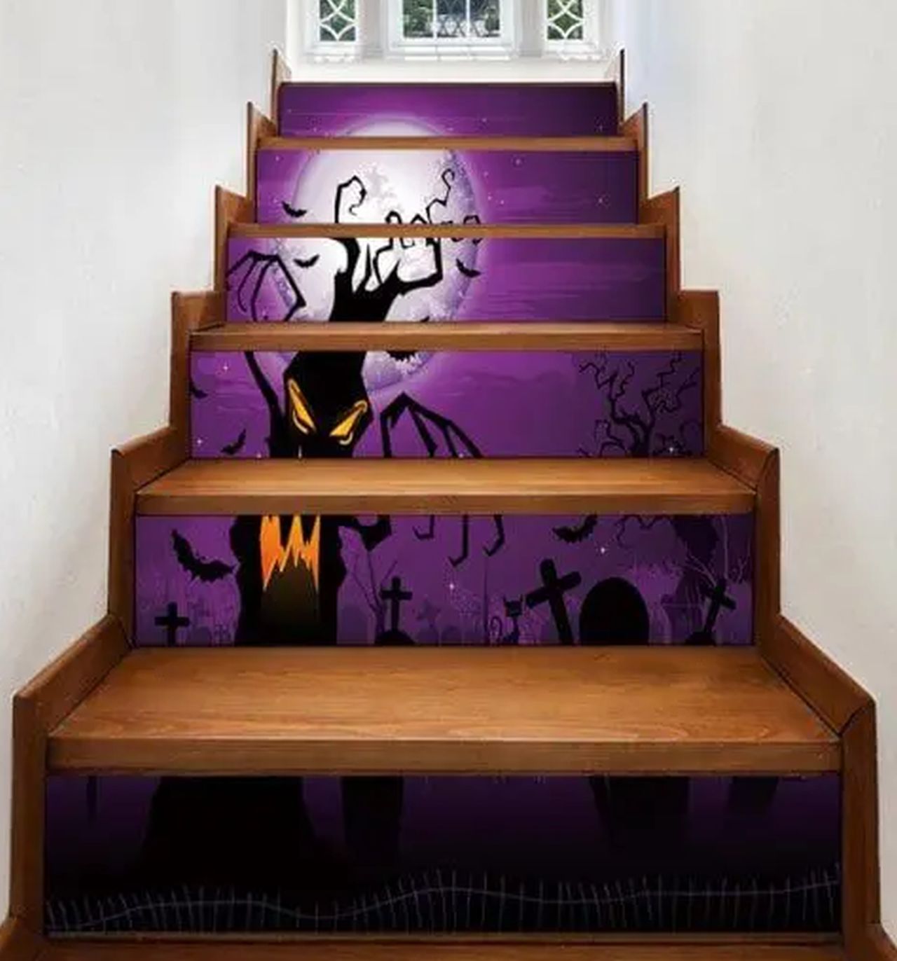 The Nightmare Before Christmas inspired staircase decoration for halloween