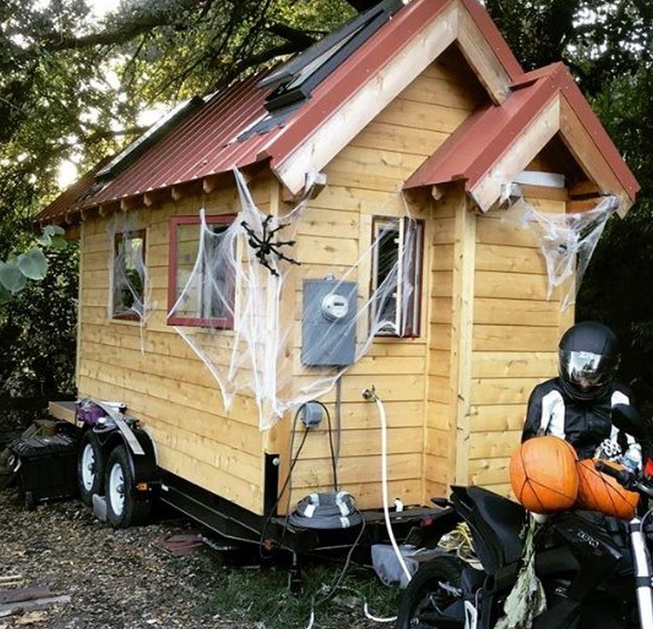 Tiny House Halloween Decor Ideas-Cobweb and spiders