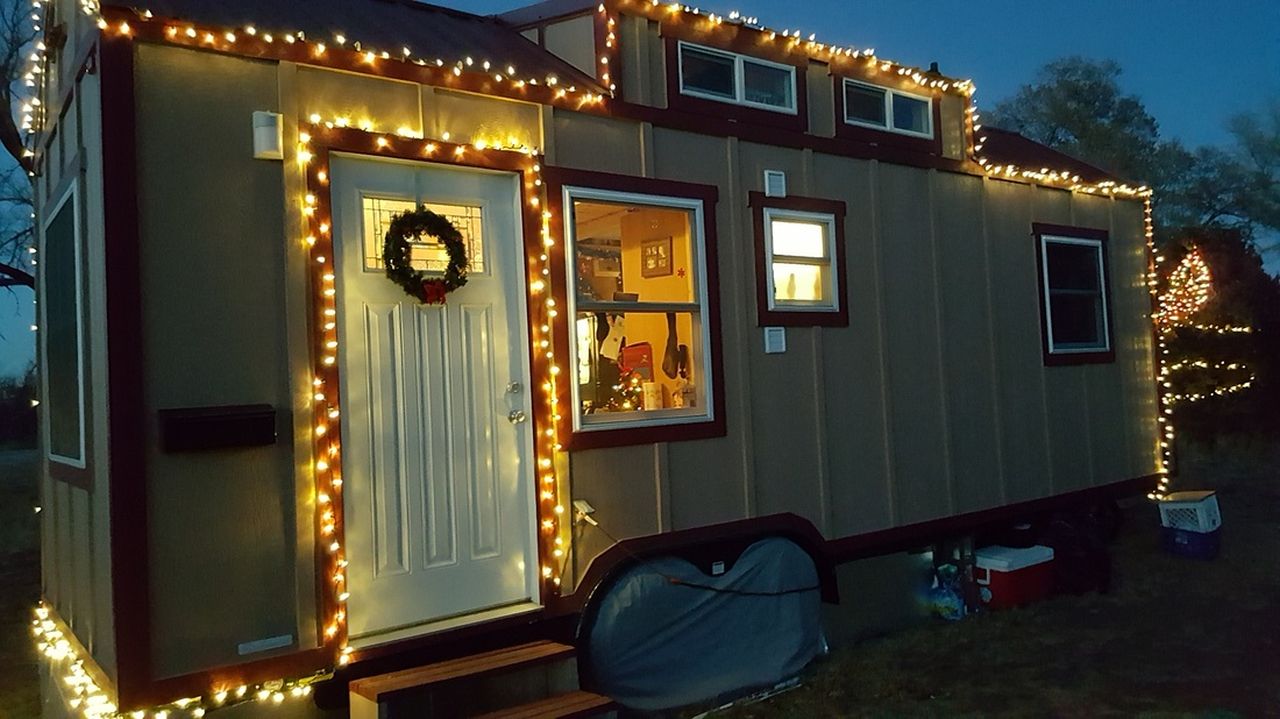 Tiny House Halloween Decor Ideas-light and wreaths