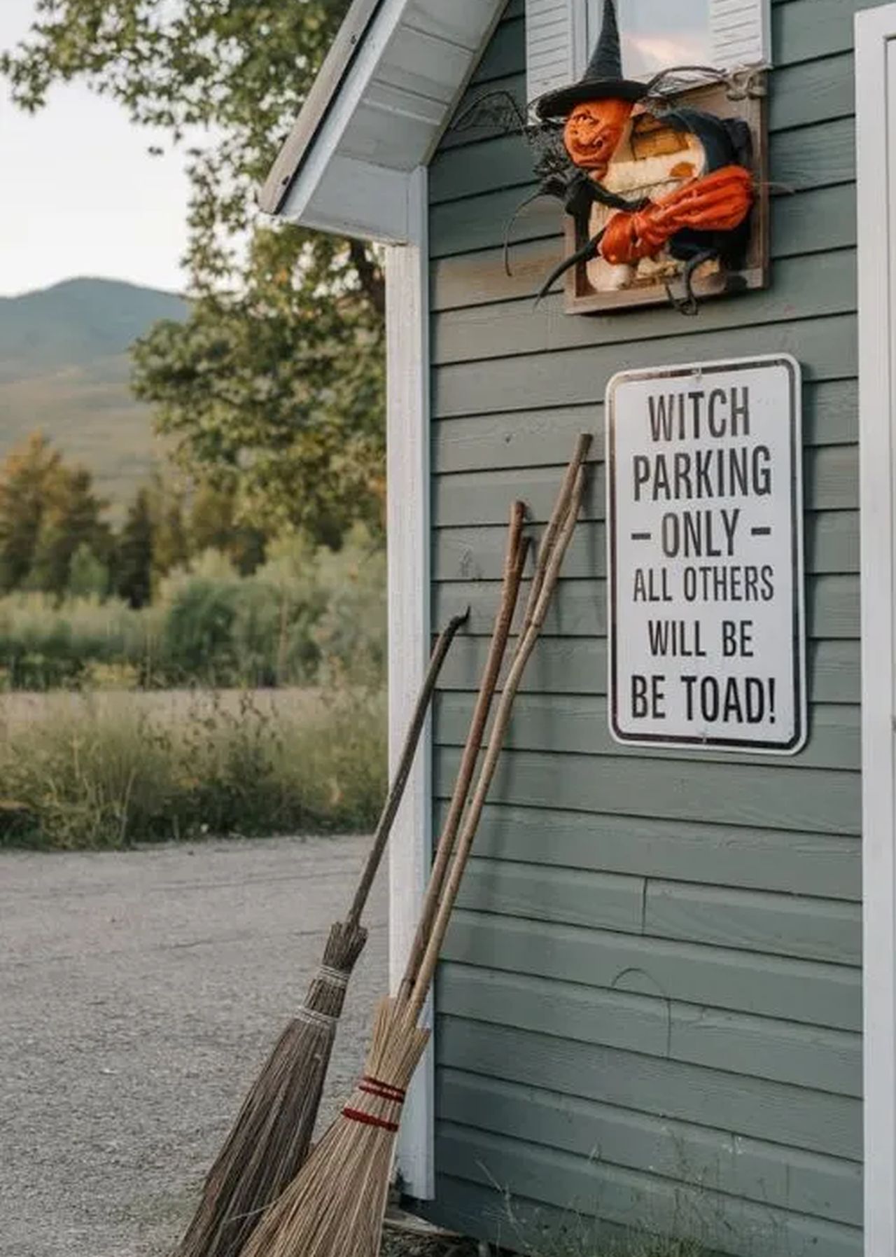 Tiny House Halloween Decoration Ideas - Witch’s Broomstick Parking