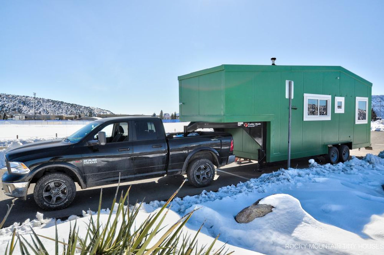 Tuscon 28′ Gooseneck Tiny House is beautifully dual toned from the exterior