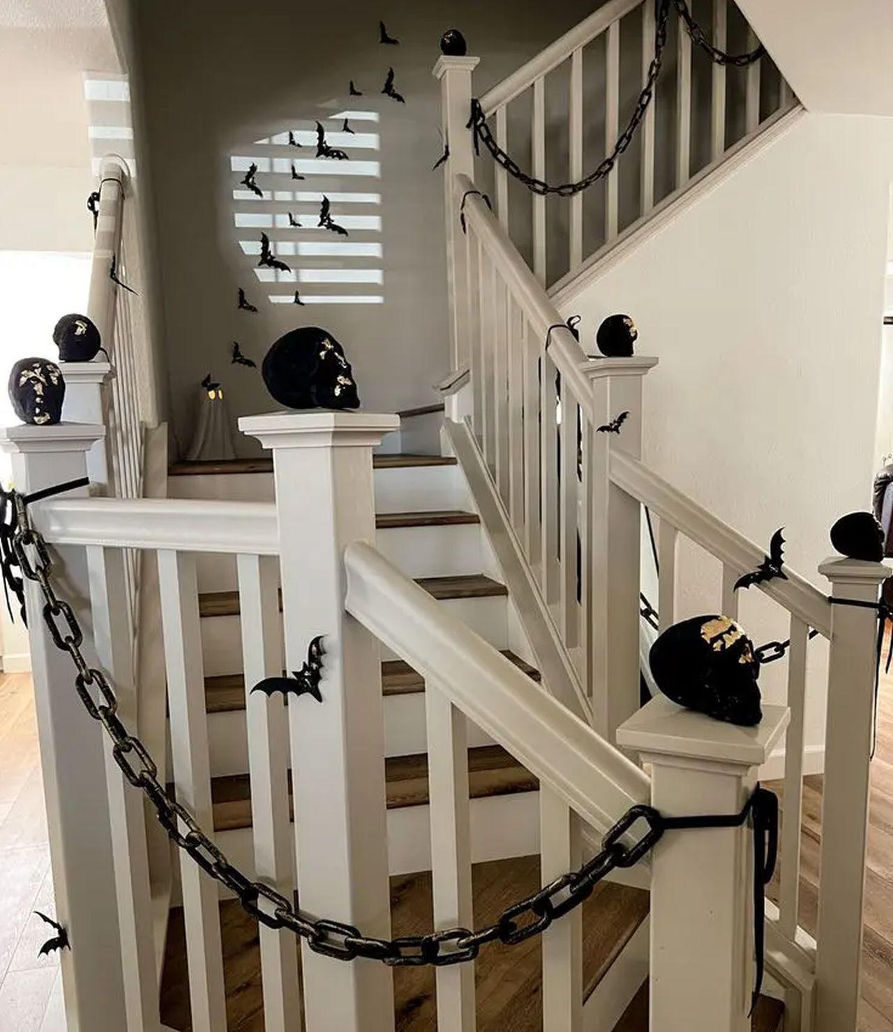 black themed halloween decorations for stairs with chains