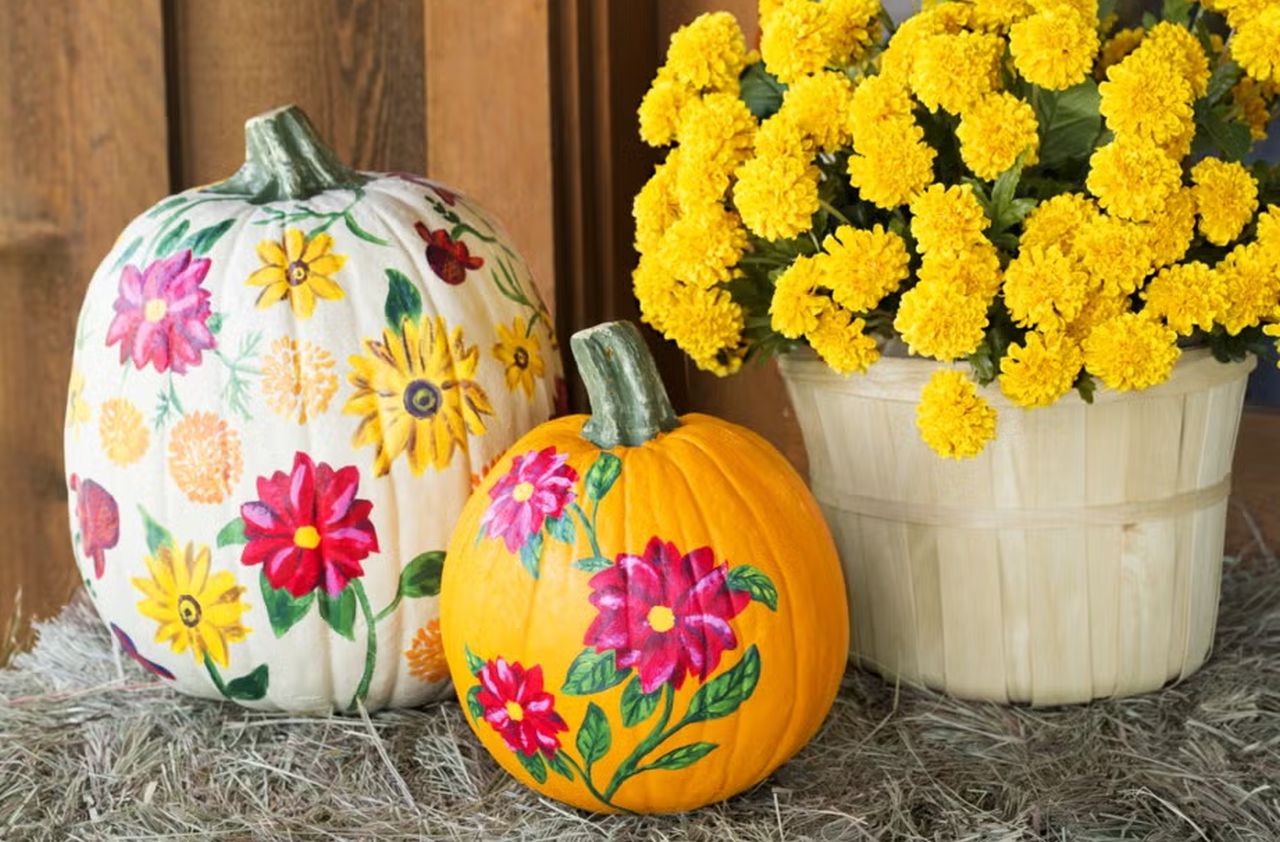 floral painted pumpkins