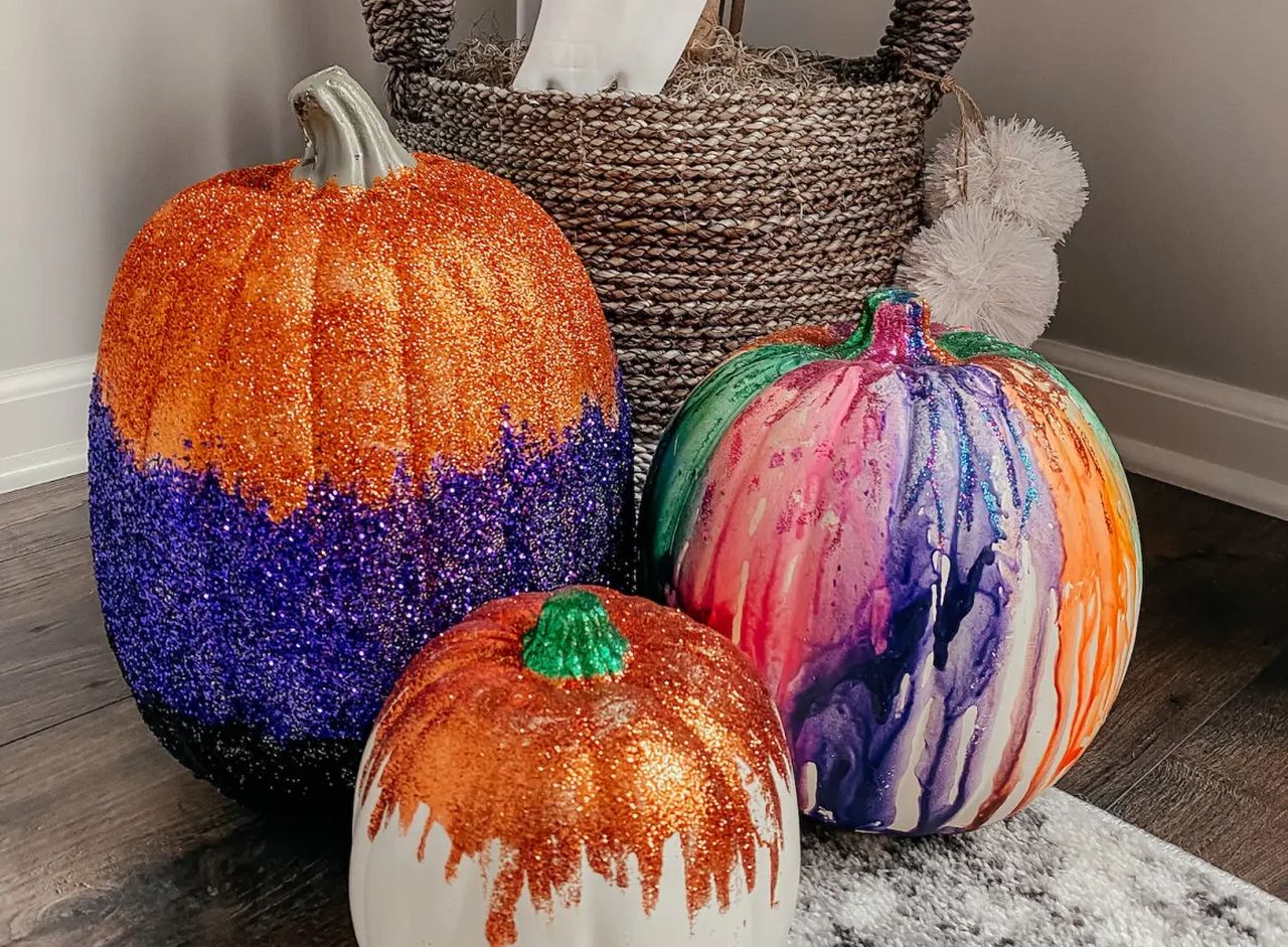 pumpkins with wax and glitter