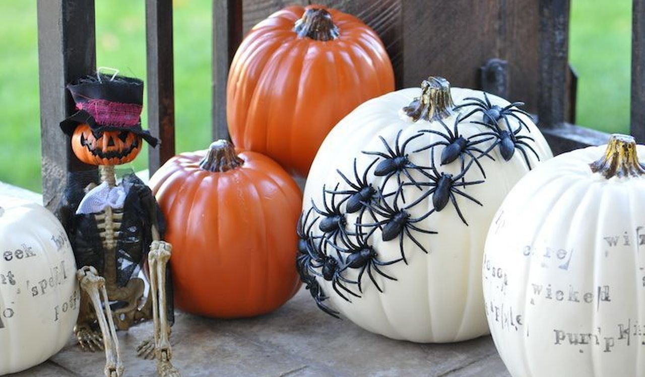 spiders crawling on pumpkin