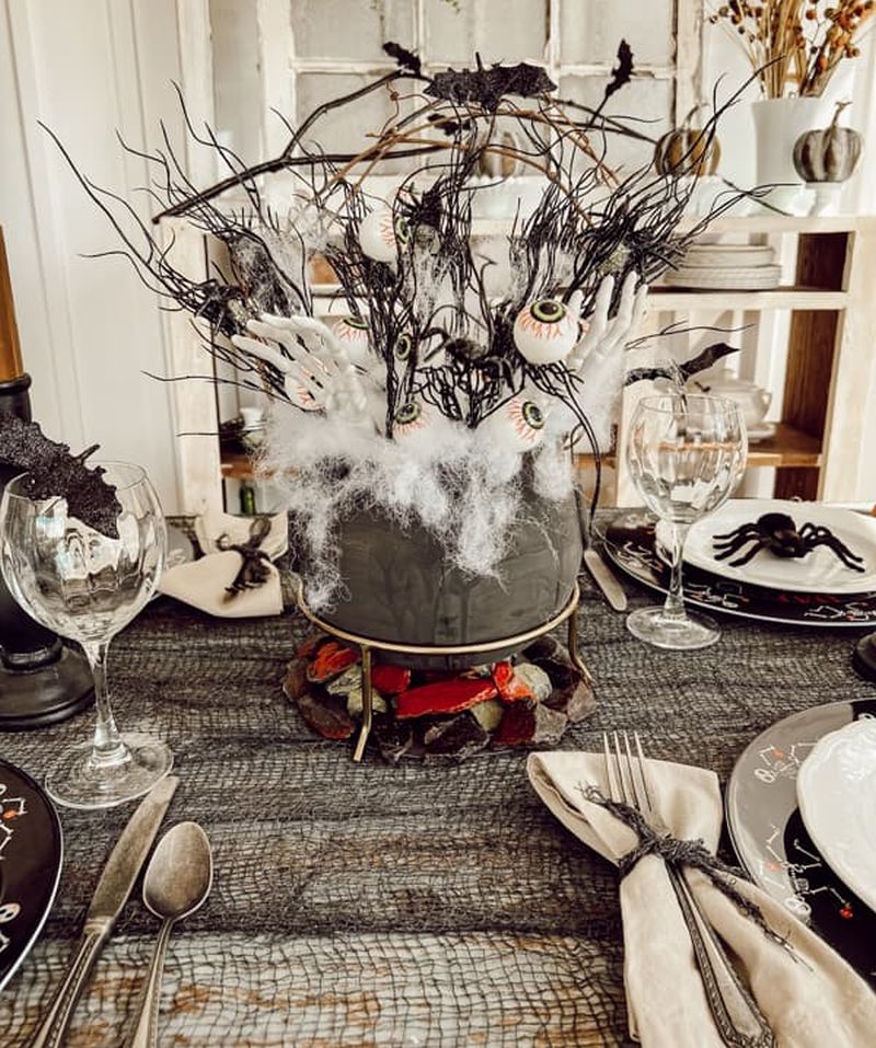 witch’s brew pot centerpiece for Halloween