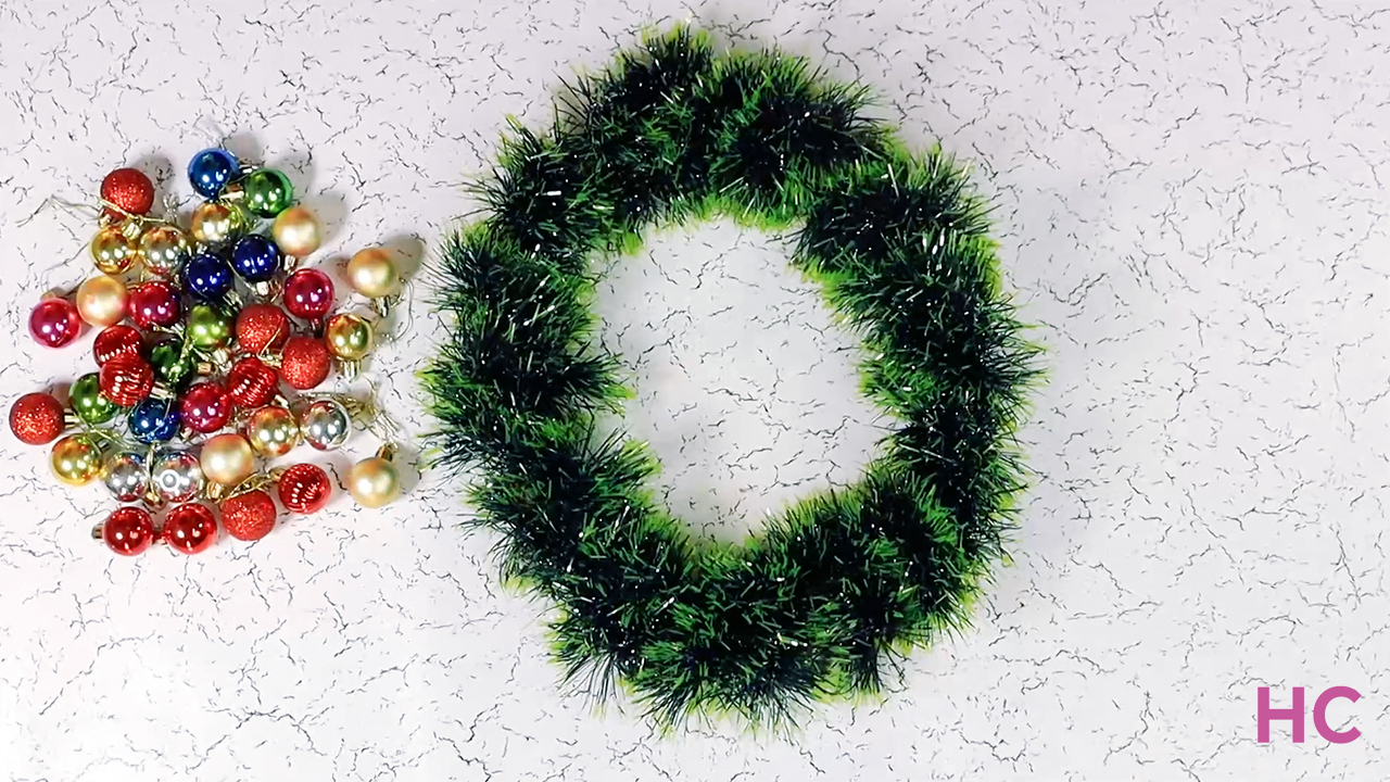 Christmas Ornament Wreath - garland wrapped wreath