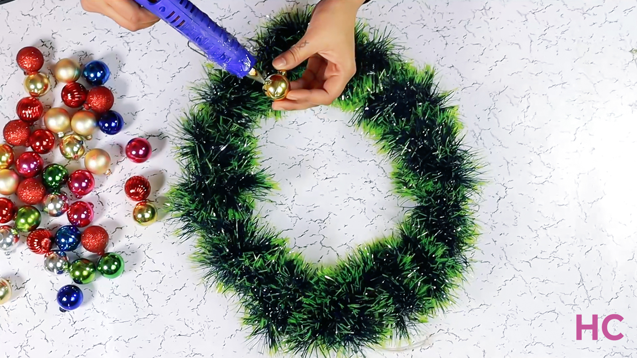 Christmas Ornament Wreath - glue ornaments