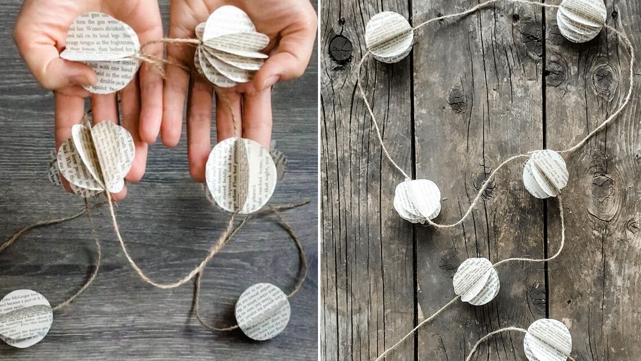 DIY Paper Christmas Garlands - Old Book Paper Orb Christmas Garland