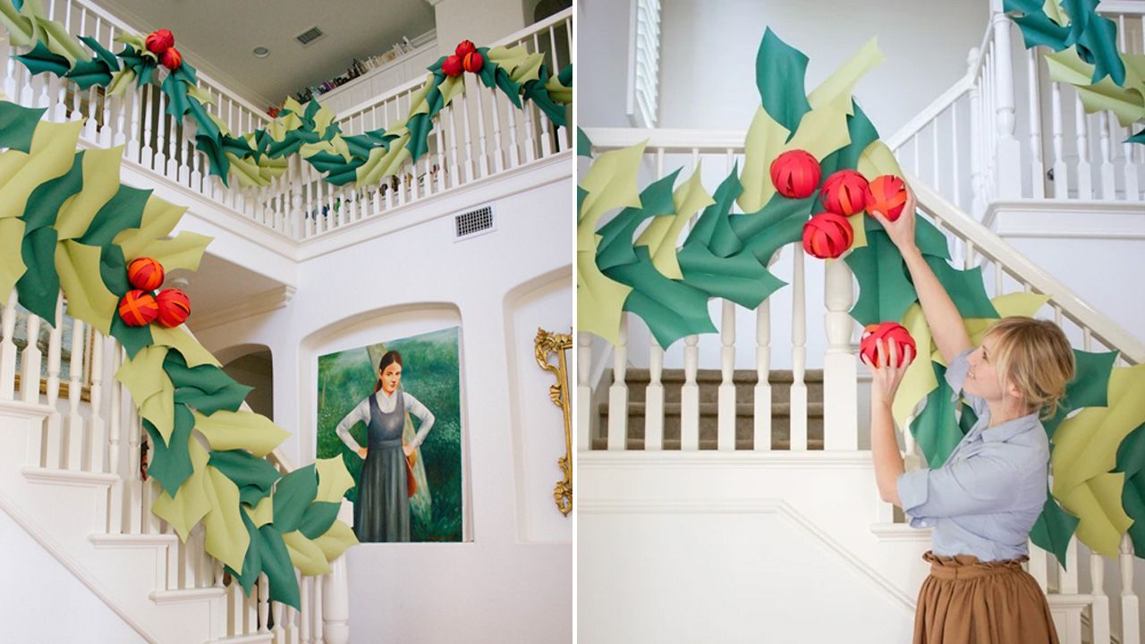 DIY Paper Christmas Garlands - Oversized Holly Garland