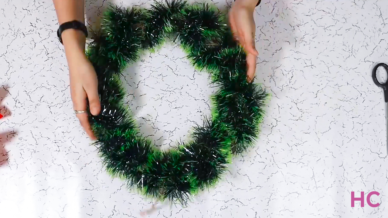 DIY Poinsettia Wreath - garland around wreath base