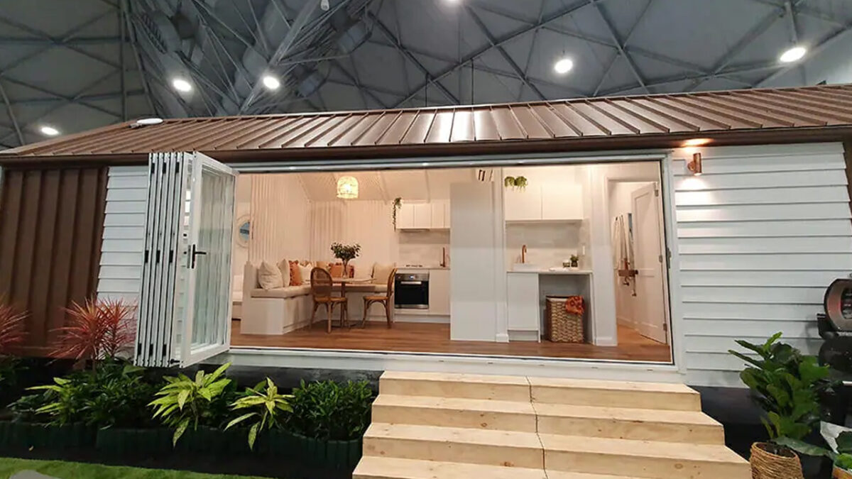 Single-Level Eden Tiny House Features Sliding Glass Doors