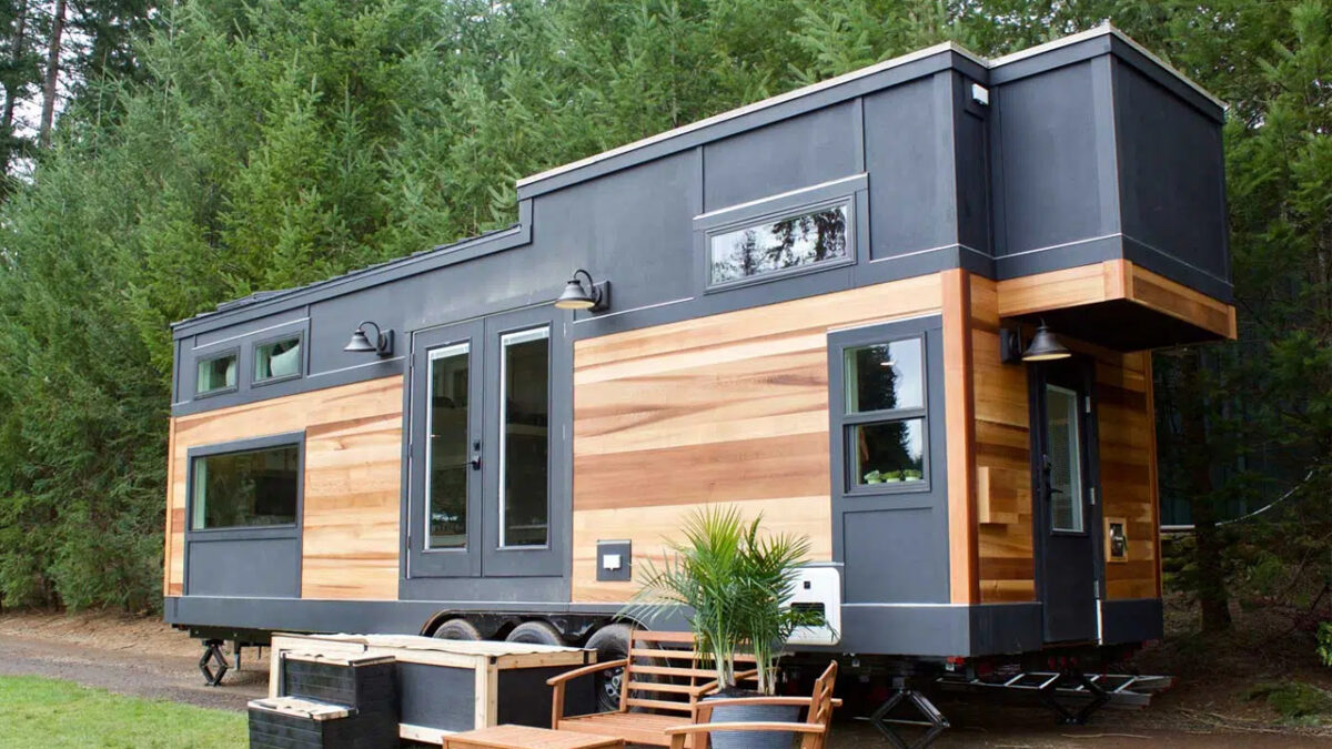 Modern Mountain Tiny House Features Sliding TV, Twin Lofts