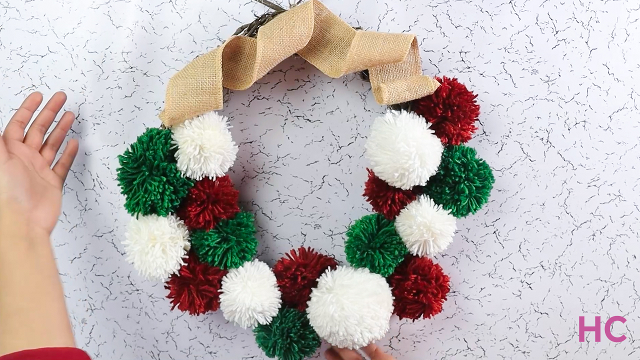 Christmas Garland Red White Green Yarn Pom Pom Christmas 