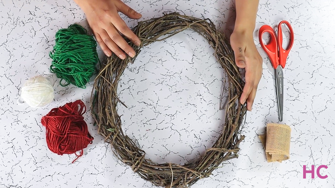 Pom Pom Christmas Wreath - materials