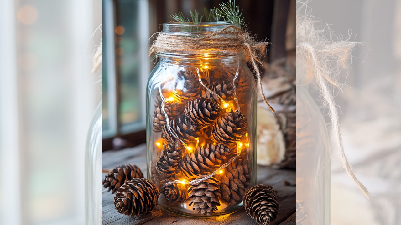Rustic Pine Cone Mason Jar