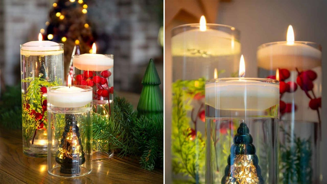 Christmas Candle Centerpieces - floating candles