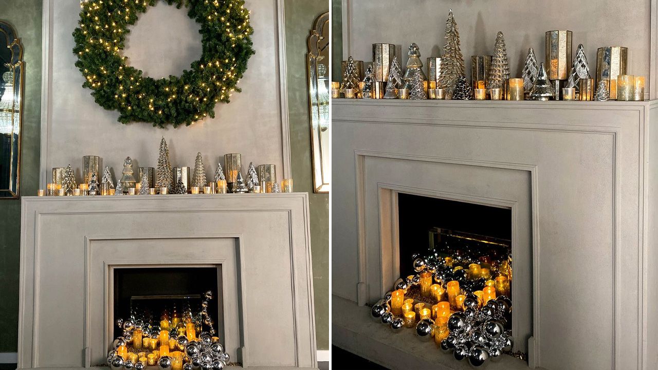 Christmas Fireplace mantel Decoration ideas - keep it chrome