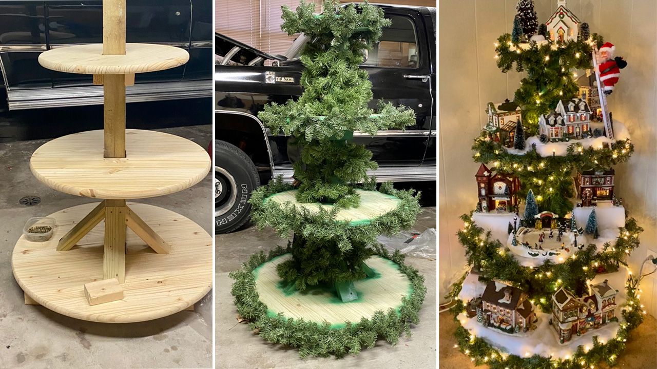 Christmas Tree Village Display Ideas - four-tier Christmas tree village display