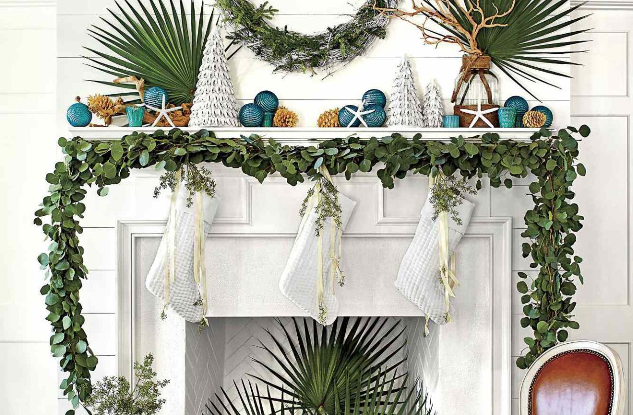 Christmas garland from fresh leaves