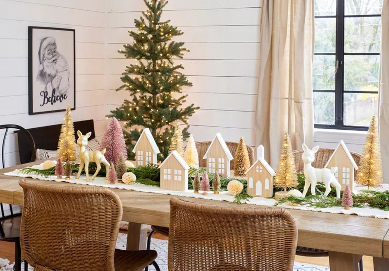 Christmas village dining table decorations for holiday seaso