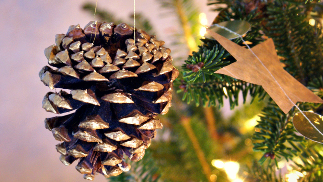 Dazzling Hanging Christmas Ornaments With Gold-Brushed Pinecones