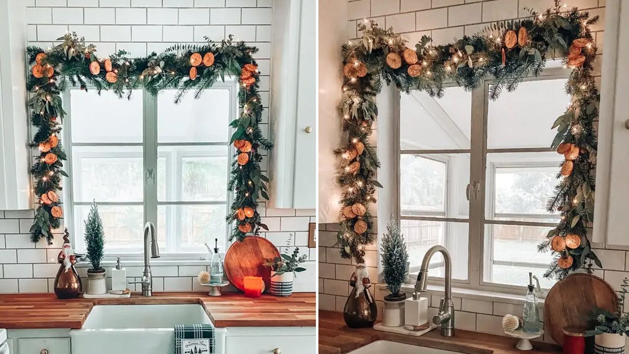 Easy Christmas Window Decoration Ideas - Orange slice pine garland