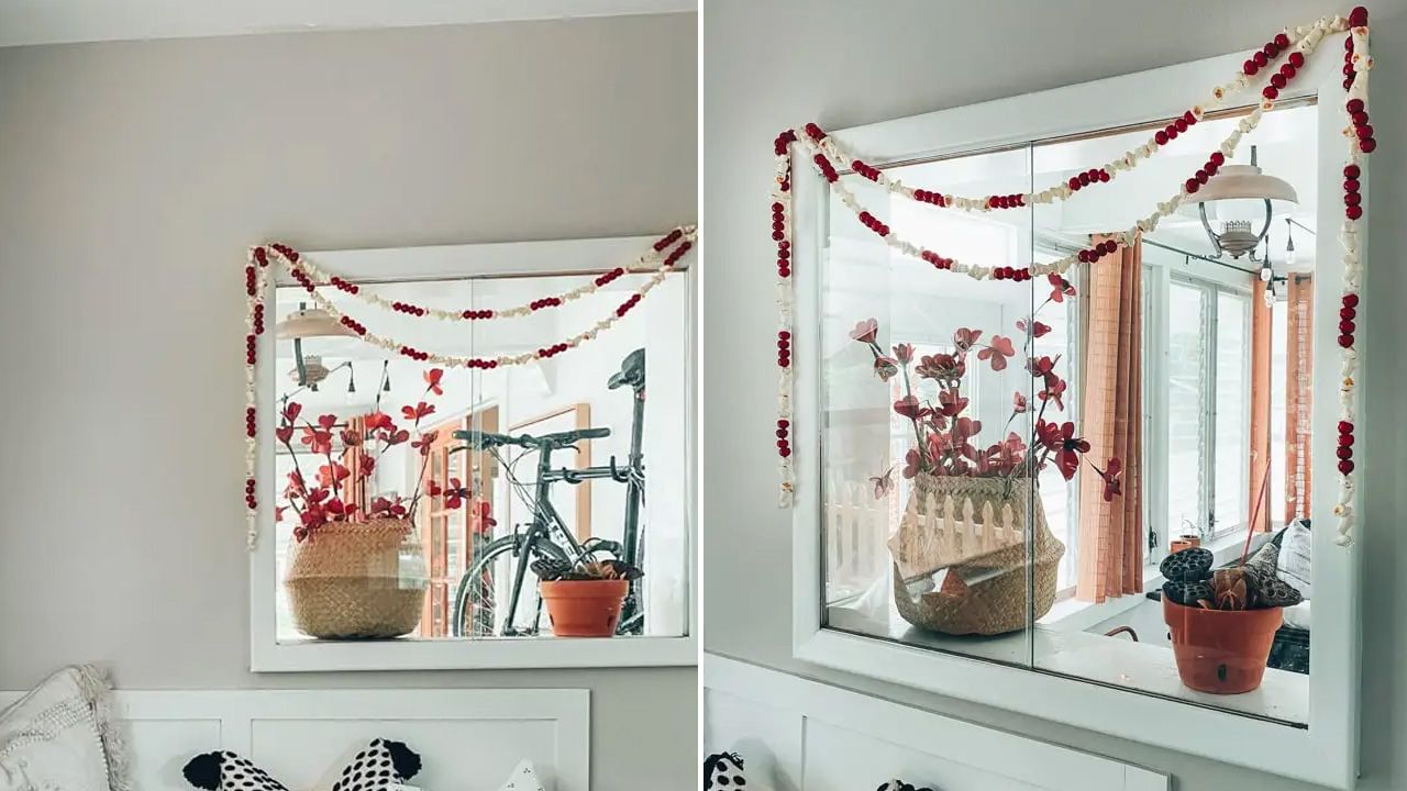 Easy Christmas Window Decoration Ideas - Popcorn and Cranberry Garland