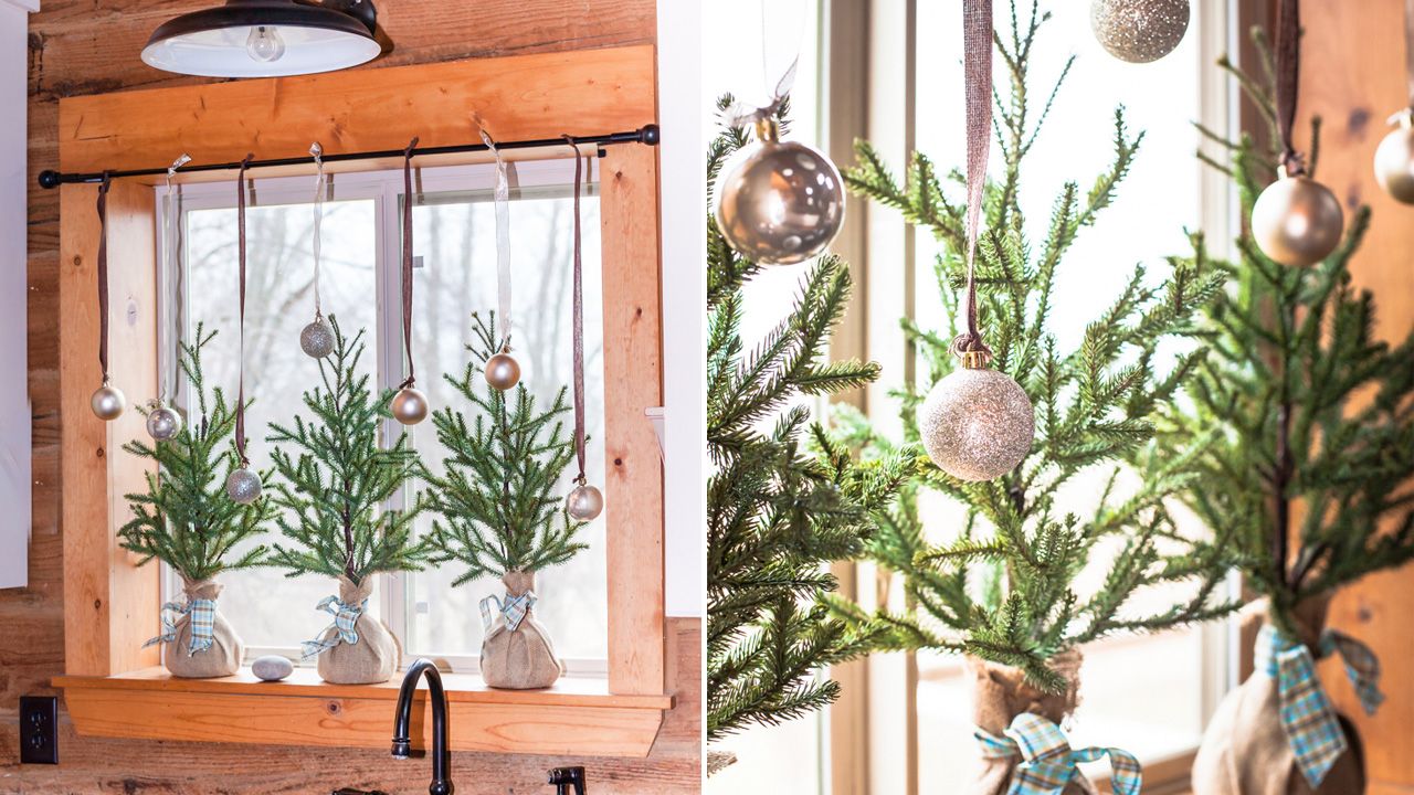 Easy Christmas Window Decoration Ideas - Window Sill trees