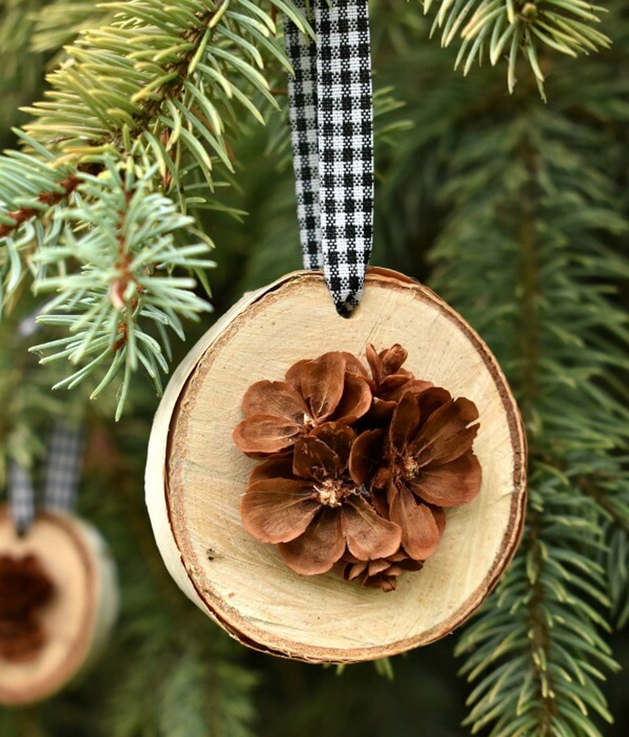 Elegant Birch and Pinecone Hanging Christmas Ornament