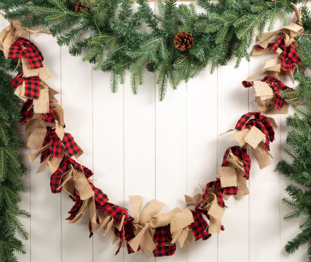 Fabric garland with pine cones