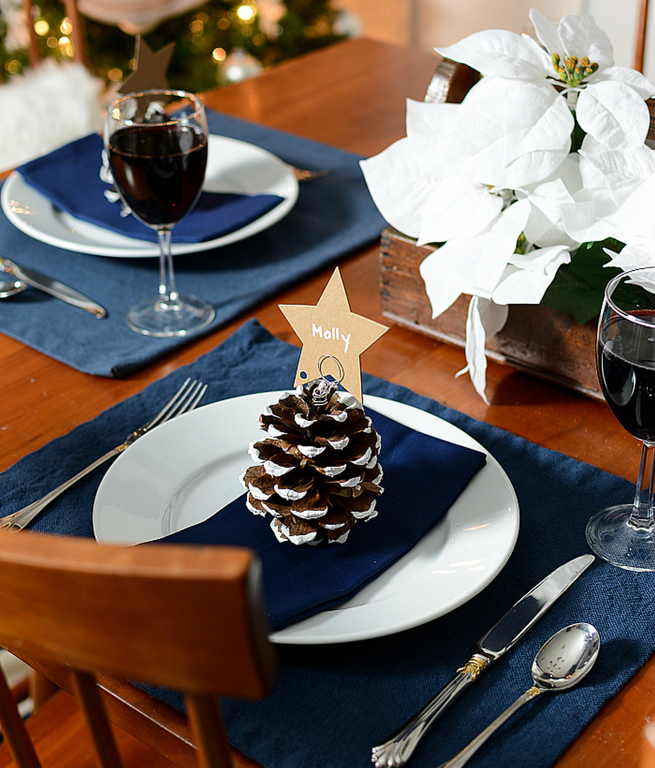 Grace Your Table With Snow-covered Pinecone Name Placeholders