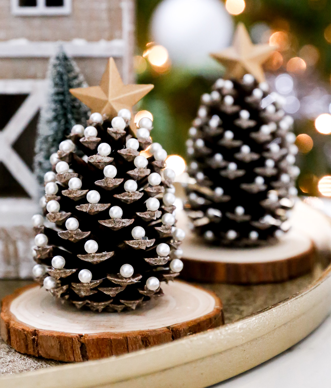Pinecone Christmas Trees Adorned With Beautiful Pearls and Tree topper