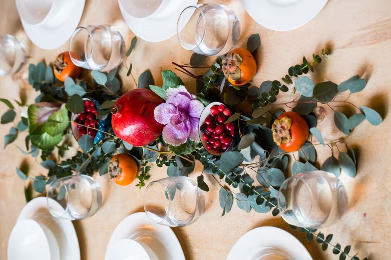 Pomegranate and Cranberries dining table decoration for Christmas