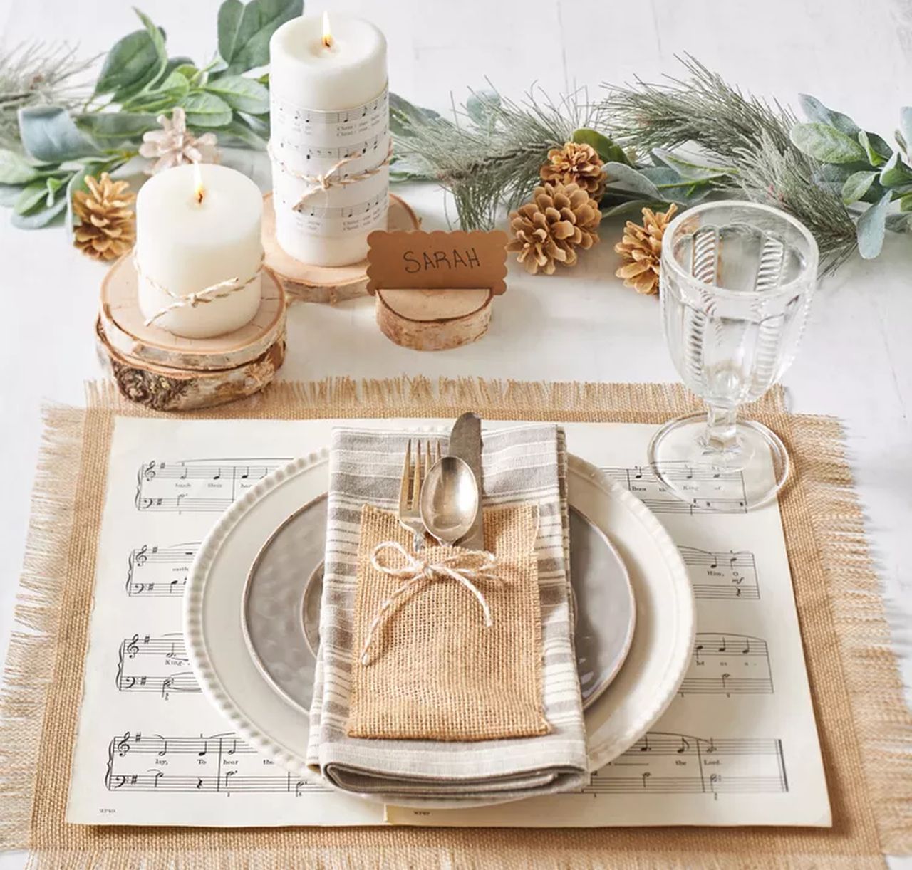 Repurposed Place Setting dining table decoration for Christmas