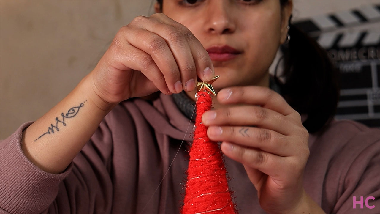 Sparkly Yarn Christmas Tree - add star