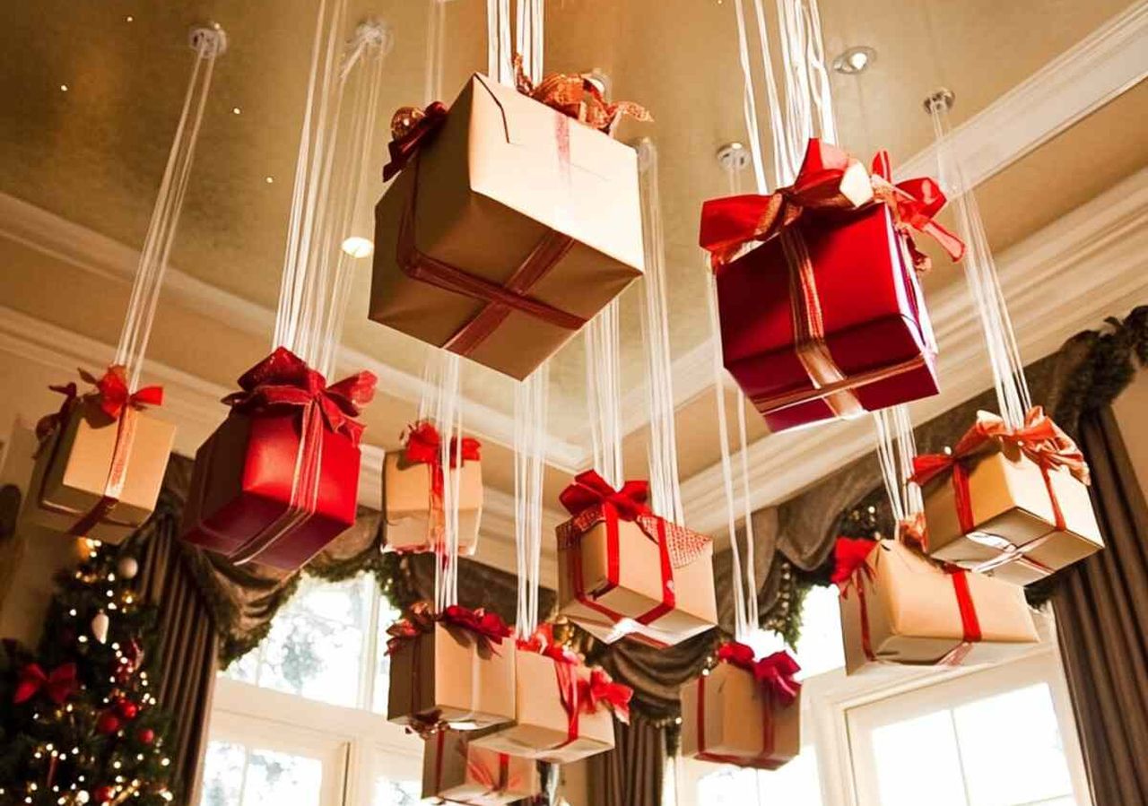 Suspended Gift Boxes From the Ceiling
