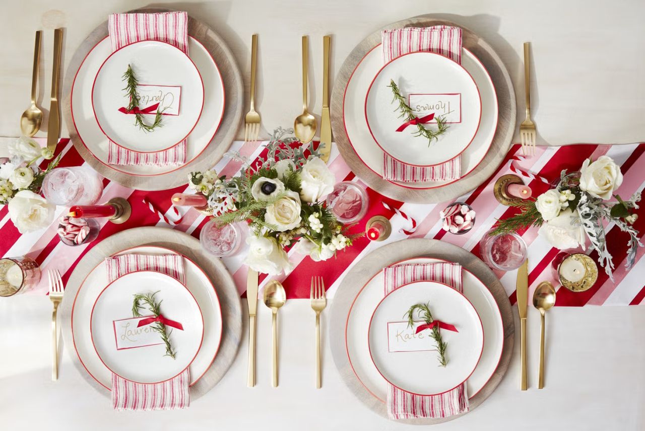 peppermint party dinner table decoration for Christmas