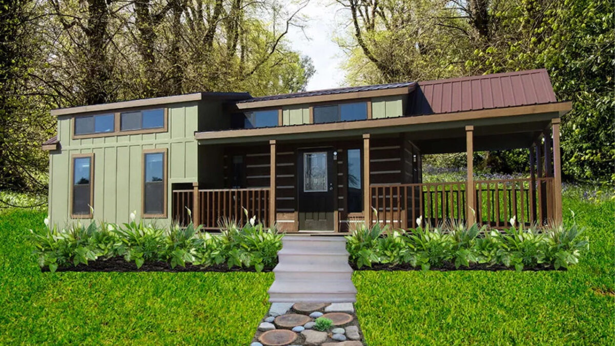 Meadowview Tiny House has Wrap-Around Porch With Fireplace