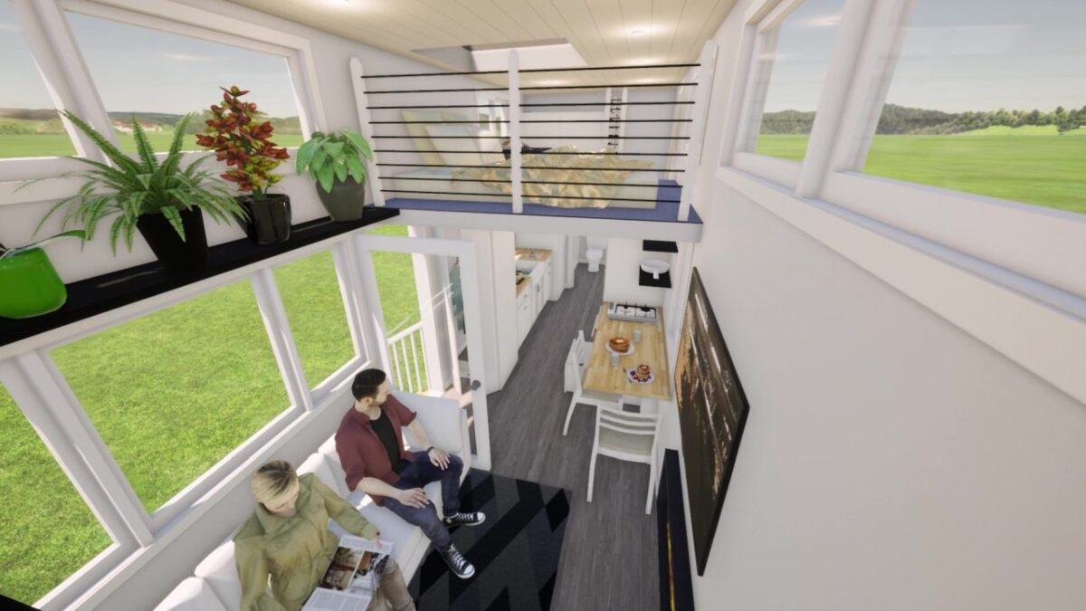 Stella Tiny House has Loft Bedroom, Office and FoldDown Balcony