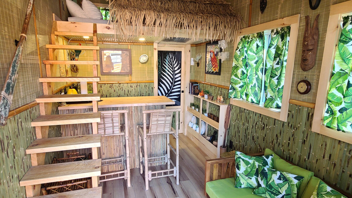 Tiki Hut Tiny House Boasts Nostalgic Color Palette