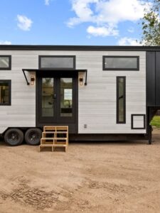 tiny house with cat tower and flap