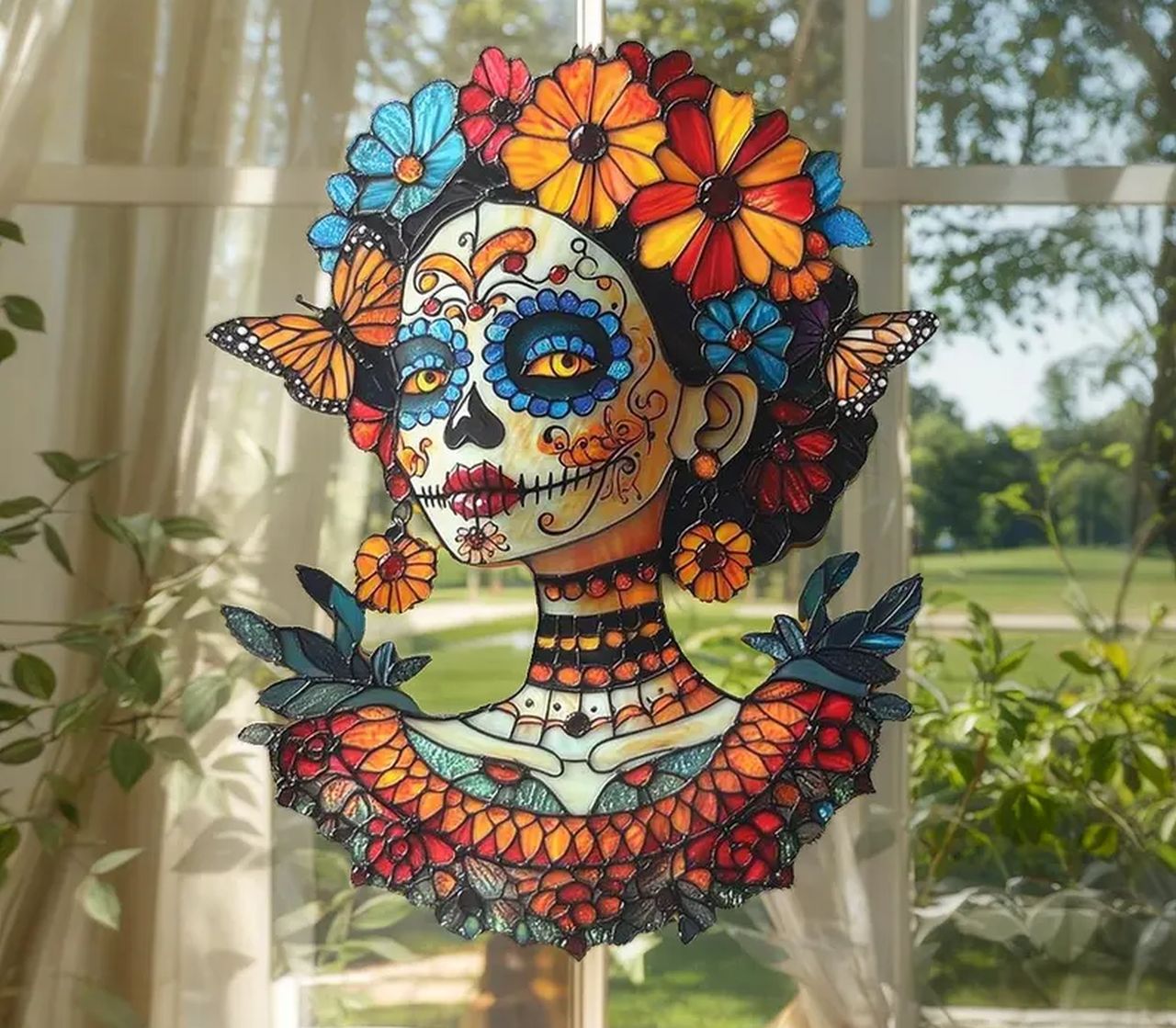 Colorful Sugar Skull Acrylic Suncatcher