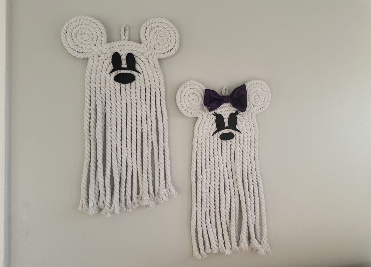 Disney-Inspired DIY Macrame Mickey & Minnie Ghosts