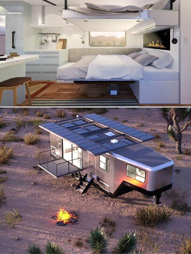 With Ceiling Bed, 6-Person Trailer has Solar Awning on Deck