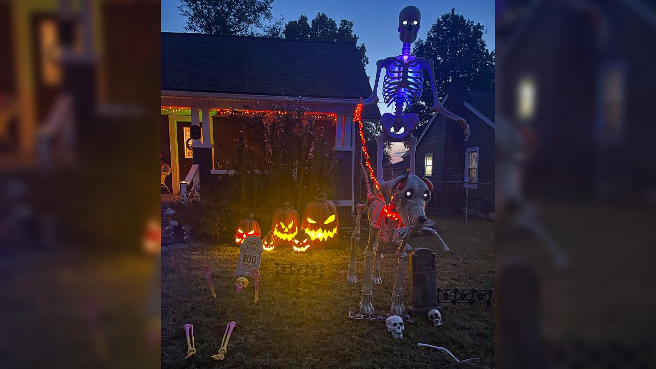 Best Outdoor Skeleton Halloween Decorations - Giant Dog Walker