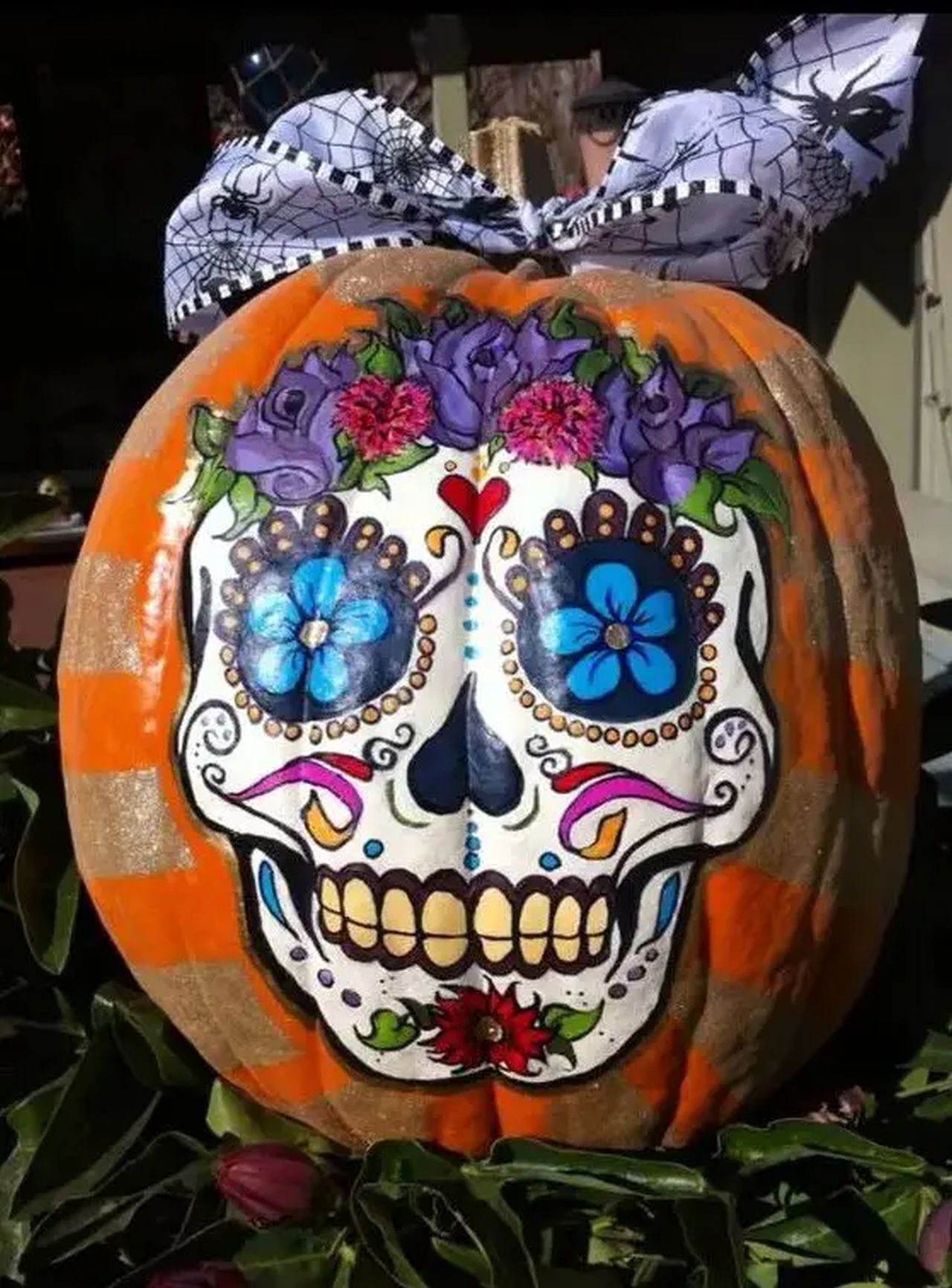 Colorful Sugar Skull Halloween Pumpkin
