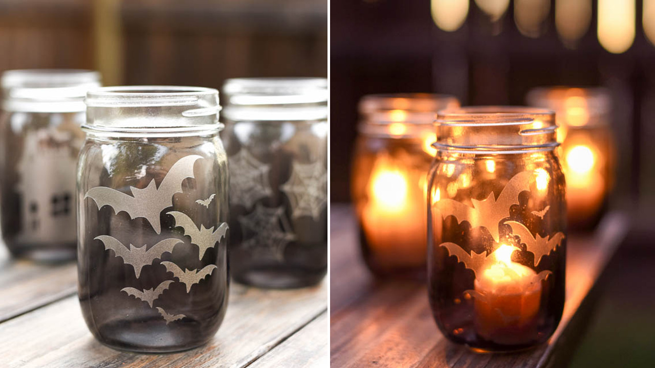 Etched Glass Mason Jar Luminaries